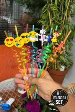 8 Li Eğlenceli Pipet Emoji Pipet