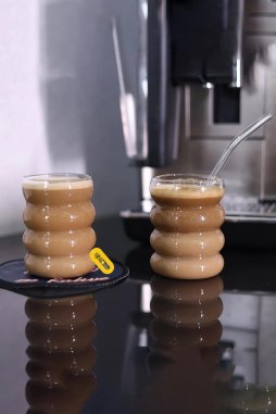 2 Adet - Isıya Dayanıklı Borosilikat Cam Şerit Şeklinde Bardak | Kahve Ve Sunum Bardağı