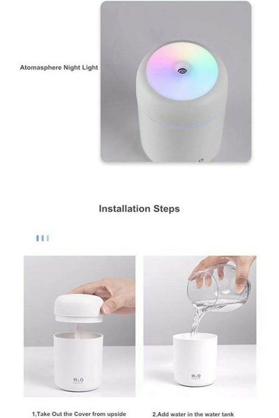 H2O Humidifier Led Işıklı Mini Ortam Oda Hava Nemlendirici Soğuk Buhar Makinesi - Beyaz