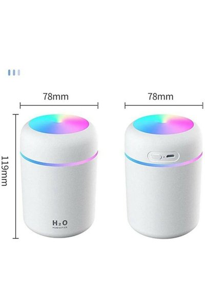 H2O Humidifier Led Işıklı Mini Ortam Oda Hava Nemlendirici Soğuk Buhar Makinesi - Beyaz