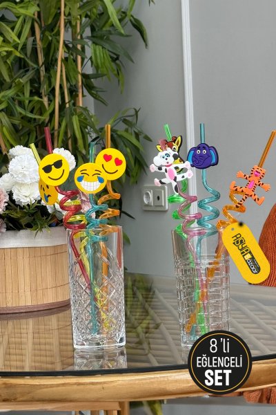 8 Li Eğlenceli Pipet Emoji Pipet